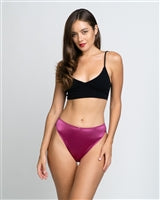 Purple satin cami with matching thong-style panty