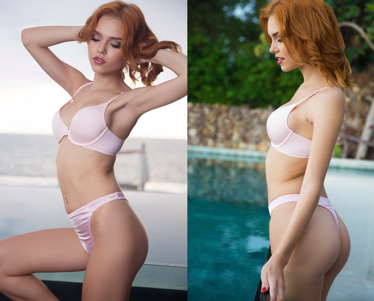 Fancy Satin Thong Panties Soft Pink