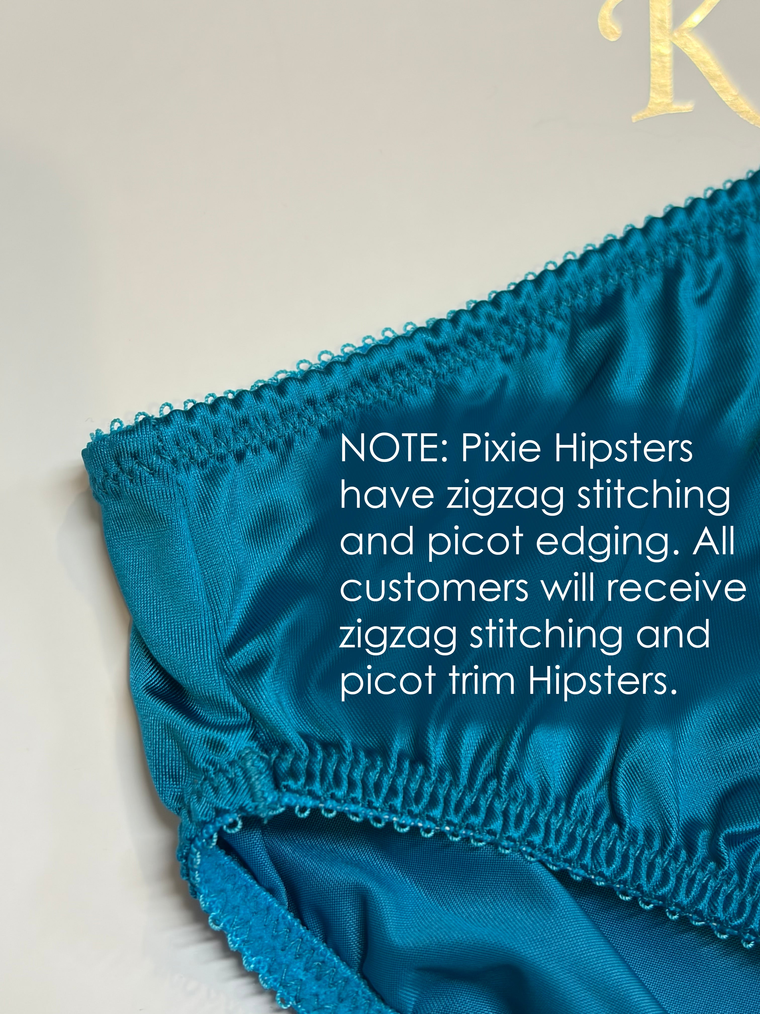 Hipster panty with zigzag stitching and picot edge trim