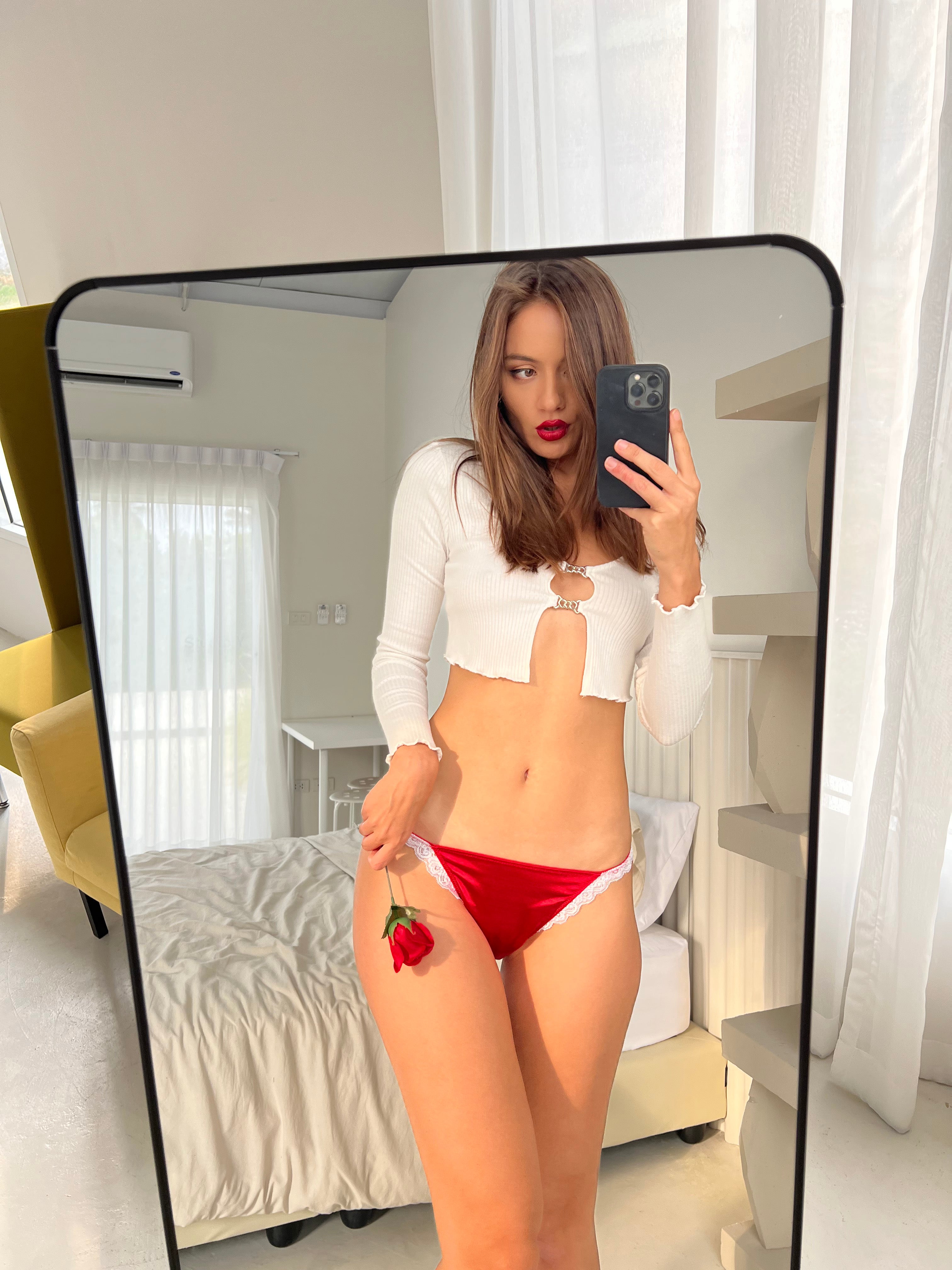 Ballerina Bikini Panties, Love Red with White lace