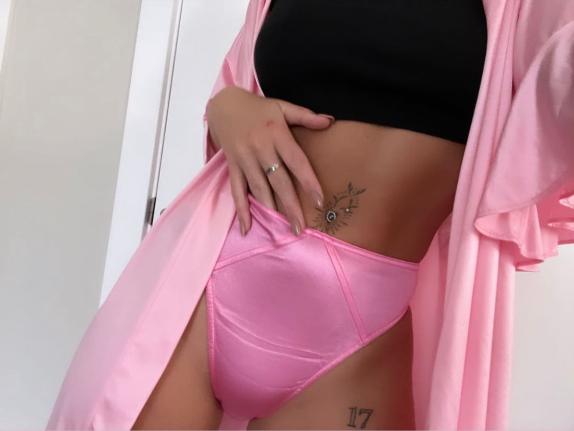 Hipster Panty, Fancy Satin BubbleGum Pink
