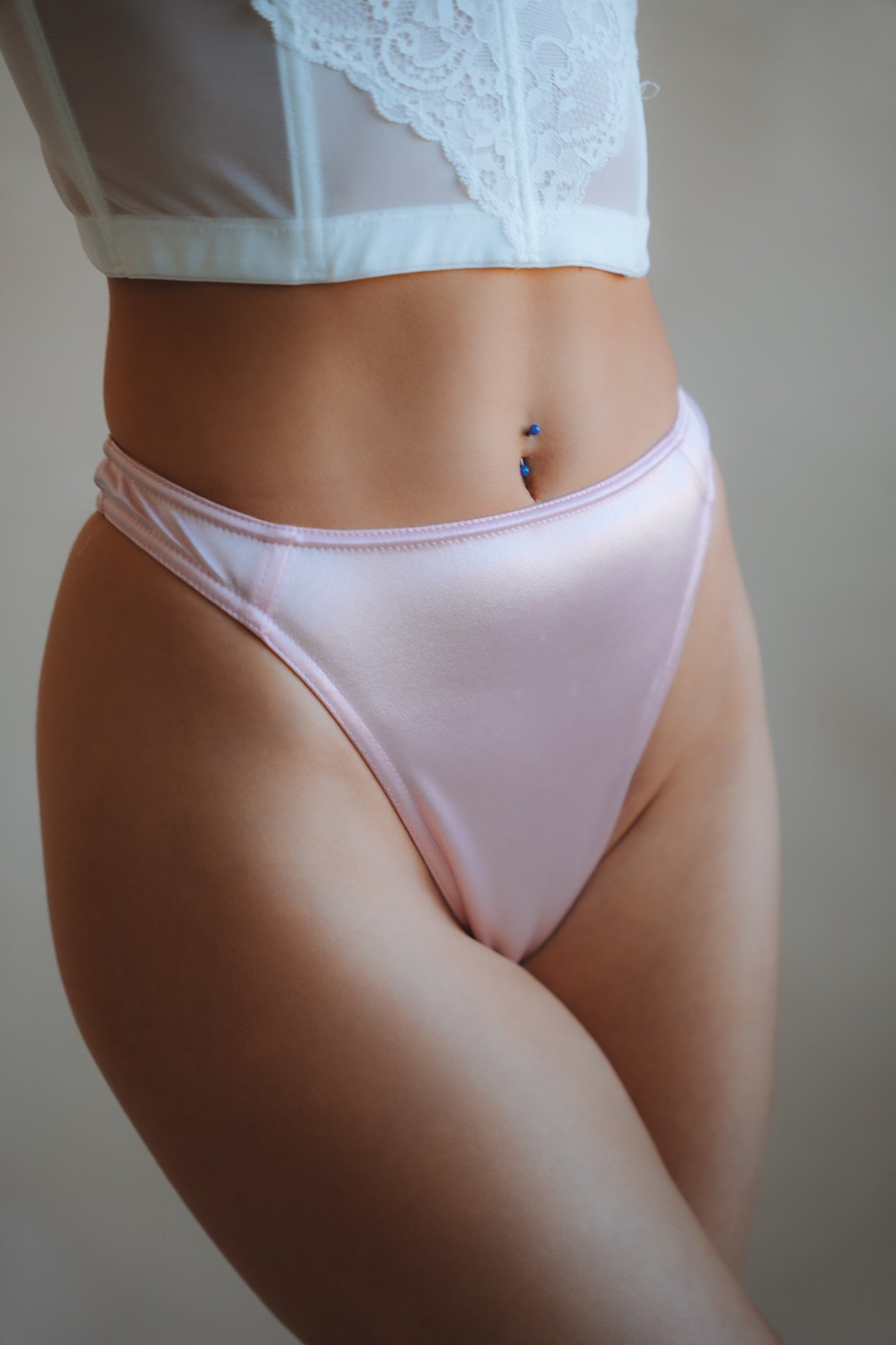 Fancy Satin Thong Panties Soft Pink